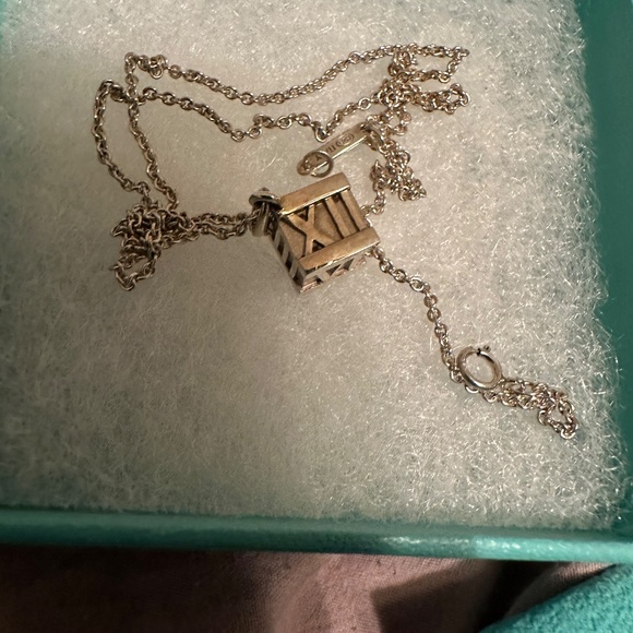 Tiffany & Co. Atlas Cube Roman Numerals Pendant Necklace in Sterling Silver 16" - Picture 2 of 3